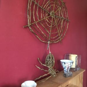 Willow spider,  web sculptures, bugs, Halloween decorations, eco friendly, wall hanging, 9th anniversary, autumn decorations, Father’s Day