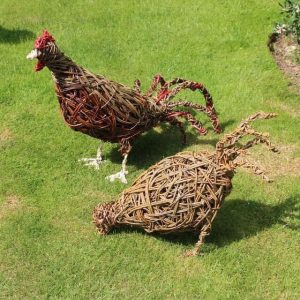 Willow chicken and cockerel, Farm animal, garden sculptures, 9th anniversary, chicken sculptures, eco friendly, garden decor,