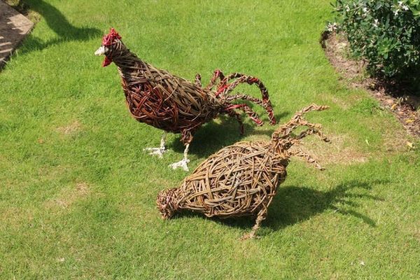 Willow chicken and cockerel, Farm animal, garden sculptures, 9th anniversary, chicken sculptures, eco friendly, garden decor,